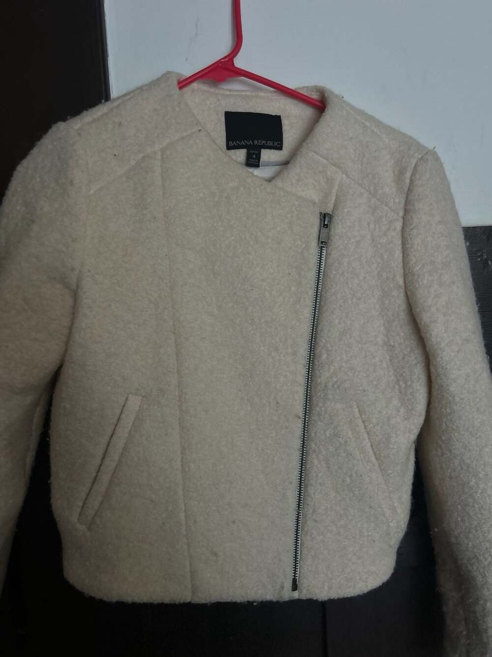Banana Republic Boucle Moto Jacket Size 4 Ivory Wool
